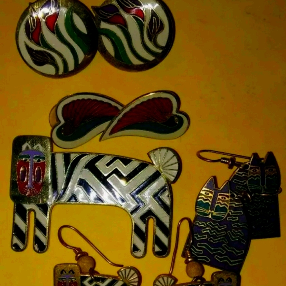 Laurel Burch Four *SIGNED* earrings and pin